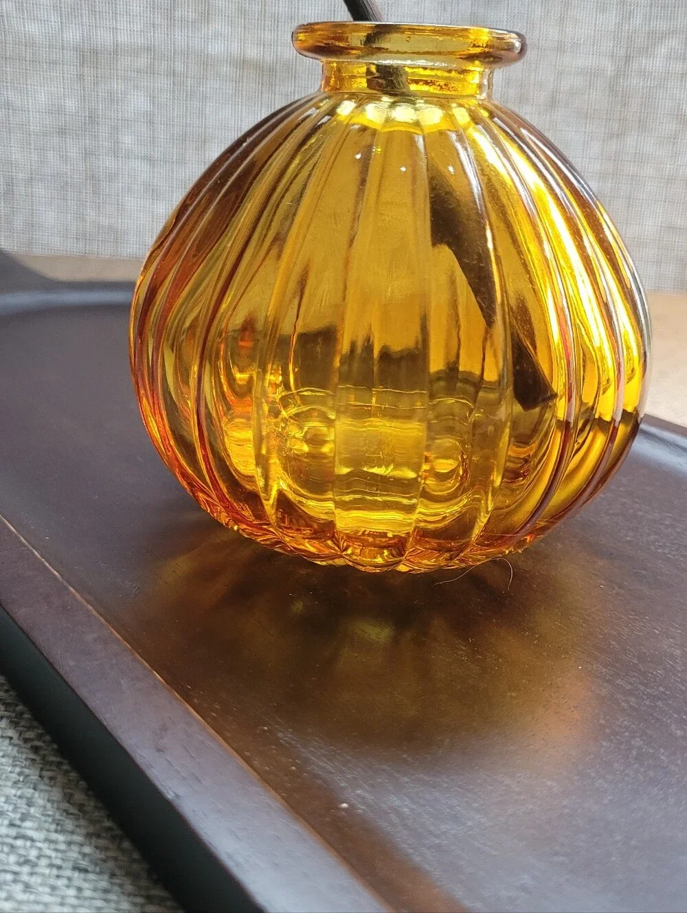 Ribbed Amber Glass Accent Vase